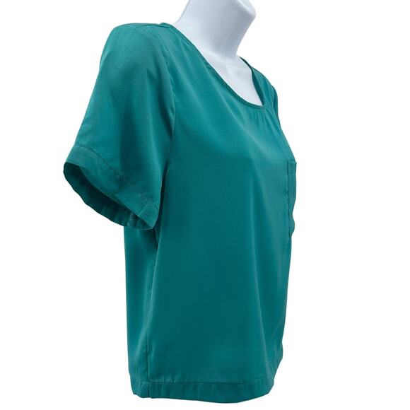 Pleione Top Sz S Teal Short Sleeve Chest Pocket Pullover Round Neck Lightweight - Picture 2 of 8